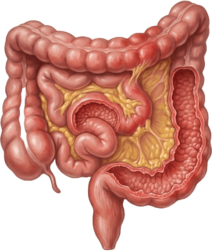 Ilustração anatômica — Doença inflamatória intestinal — tratamento cirúrgico
