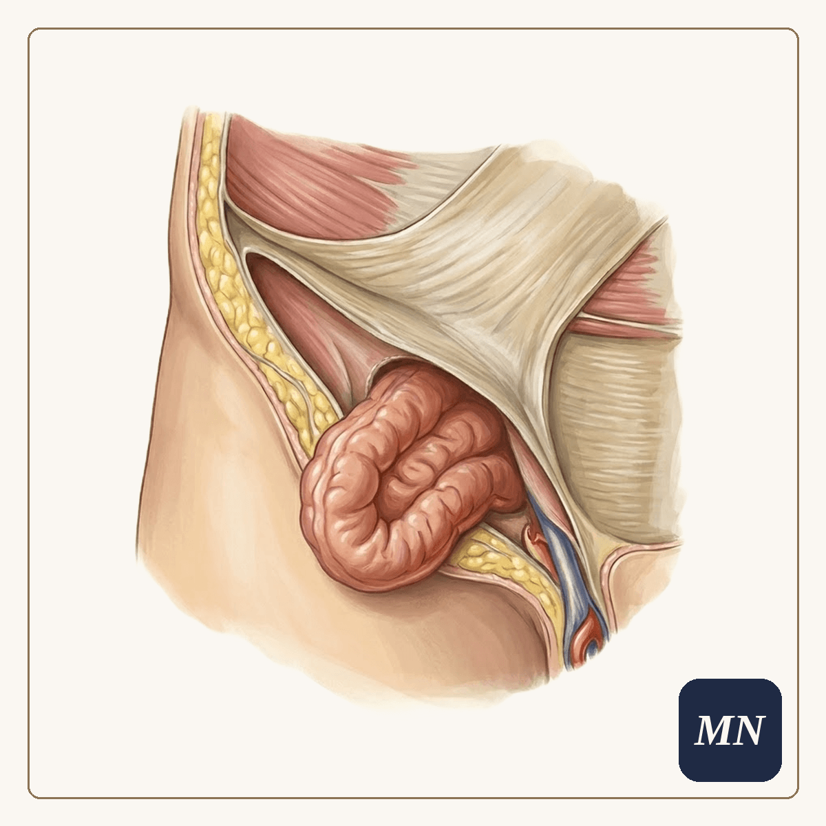 Ilustração anatômica — Hérnia inguinal