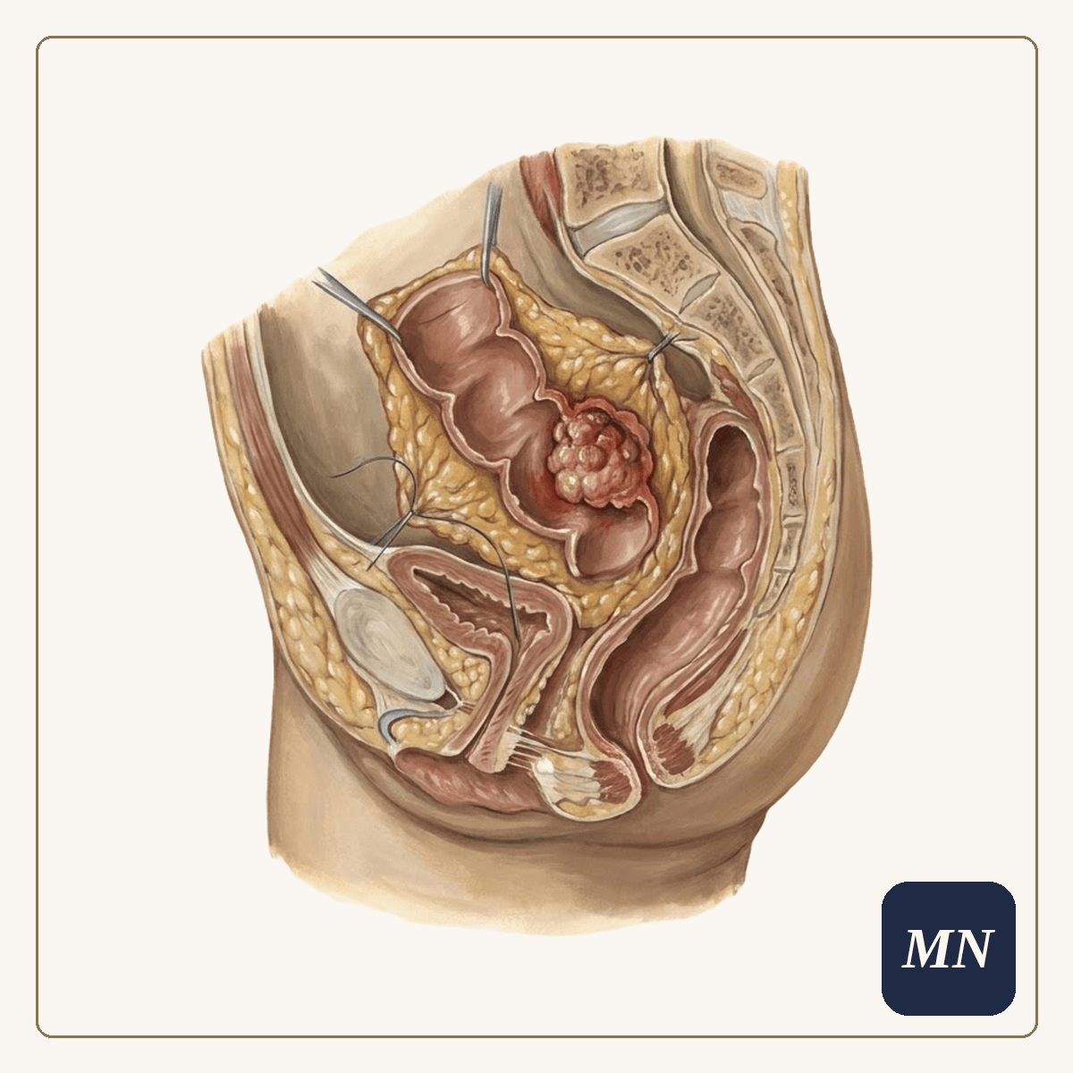 Ilustração anatômica — Câncer de reto